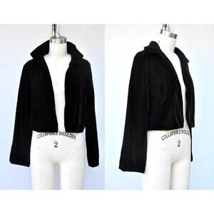 50s 60s Cropped Black Velvet Bolero Jacket Blazer - UNION Label - XS S
